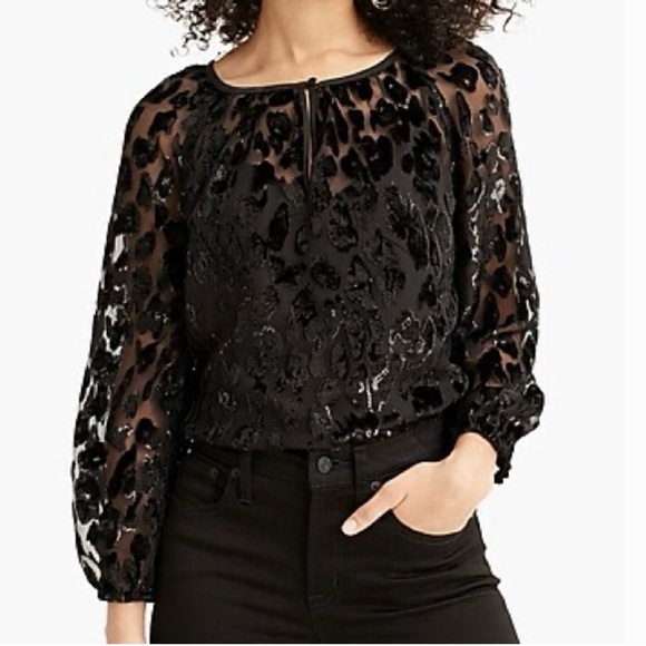 LOFT Leopard Velvet Popover Top Sz L K2658 - Picture 2 of 9